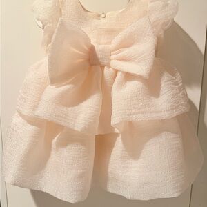 Bonnie Baby Ivory Blush Pouf Bow Cupcake Dress